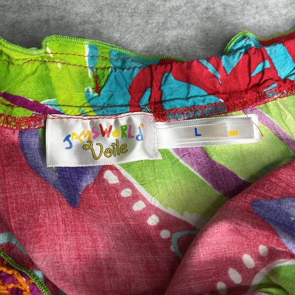 Jams World Voile Colorful Floral Hawaiian Print Ruffled Tiered Skirt Size Large - Picture 5 of 10